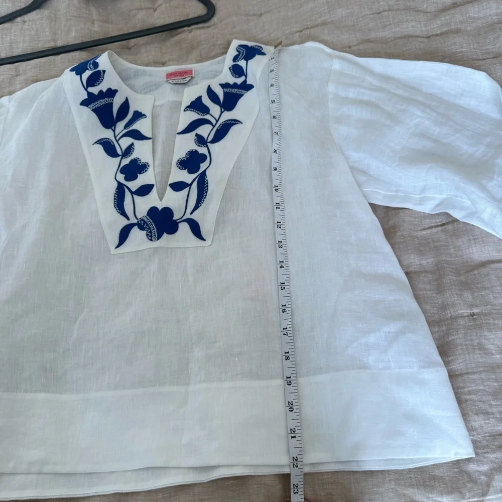KATE SPADE Embroidered Zigzag Floral Linen Top Size Medium